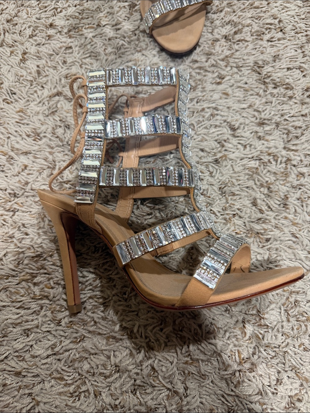 SCHUTZ Tan Crystal-Strap Gladiator Stiletto Sandals - Picture 2 of 6
